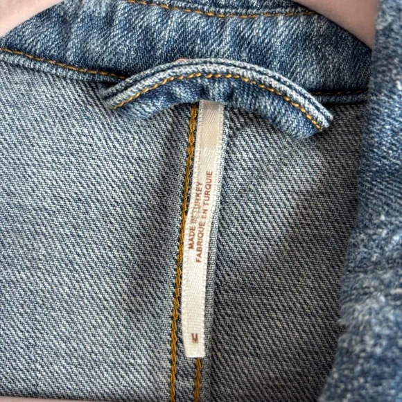 Free People We The Free Distressed Long denim Jacket Size M - Picture 4 of 6